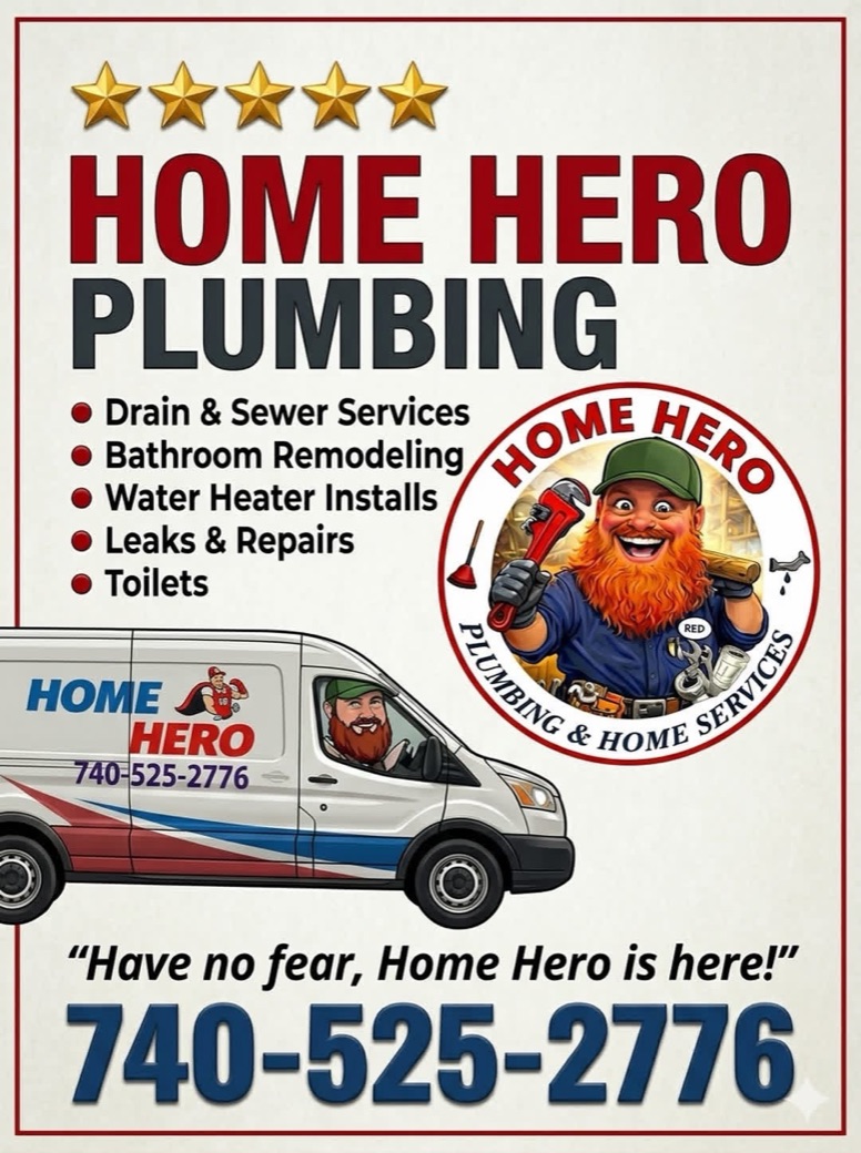 Home Hero Plumbing - five-star rated, serving the Mid-Ohio Valley with the Home Hero van and mascot